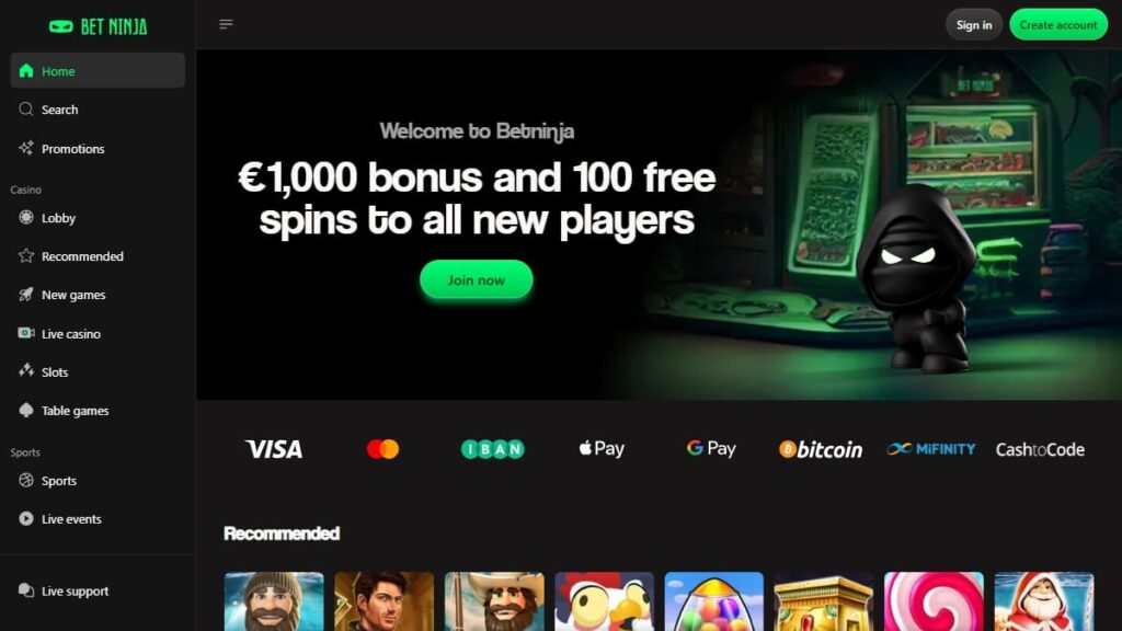 betninja no cruks casino homepage screenshot